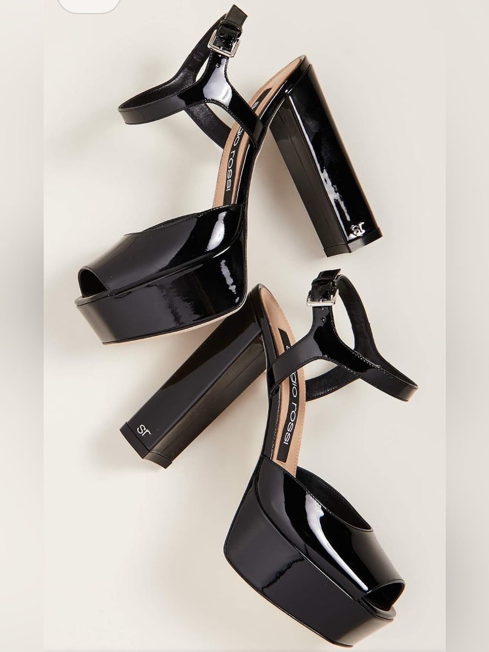 Sergio Rossi Monica Black Patent Open-Toe Ankle Strap Heels